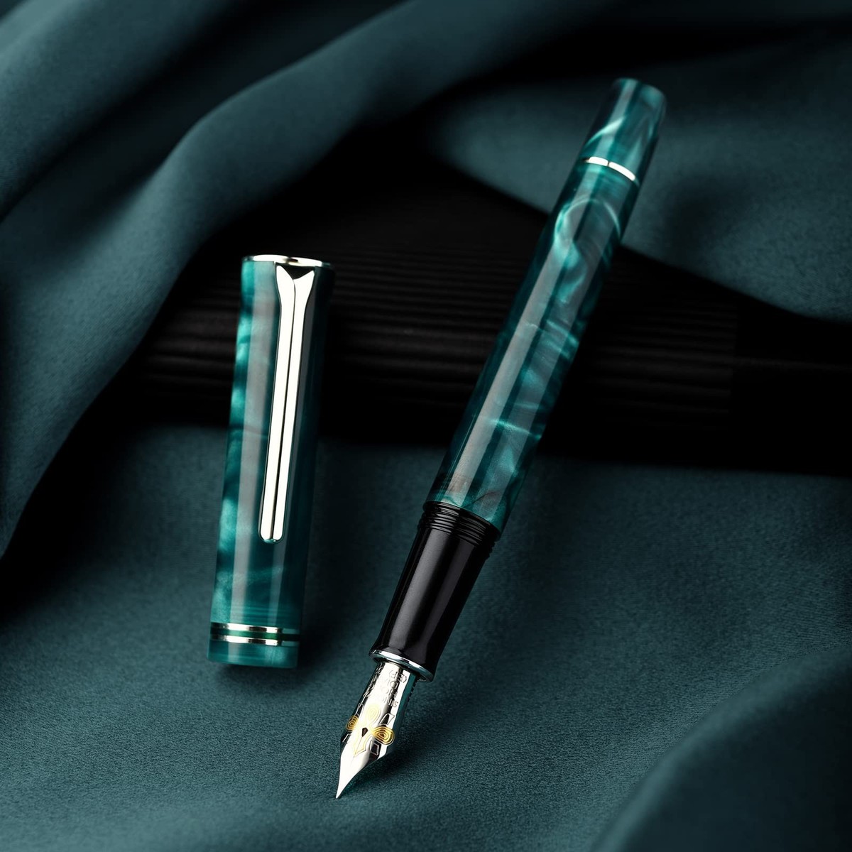Hongdian N2 Fountain Pen Iridium Extra Fine Nib Teal Blue Acrylic