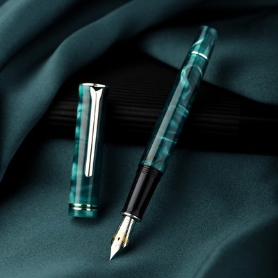 HongDian Metal Fountain Pen Hand-Drawing Green Flowers Iridium EF/F/Bent Nib Ink Pen Excellent Writing Gift Pen for Business - 21
