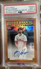 2024 Topps Finest 1993 Prototypes Bryce Harper Orange Refractor Auto /25 PSA 9