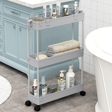 Slim Storage Cart 3 Tier,Bathroom Organizer Rolling Utility,Mobile Shelving Unit
