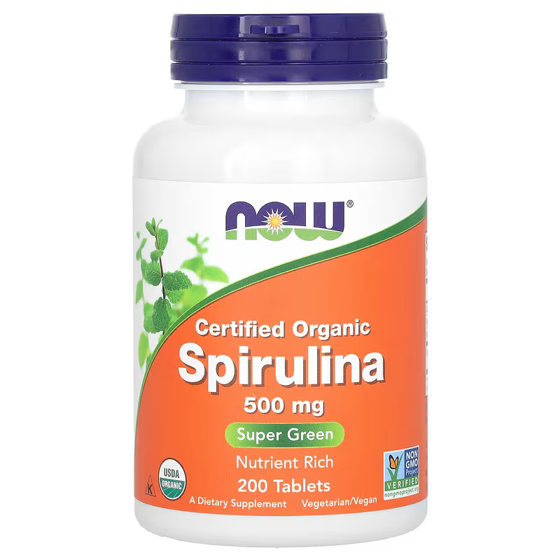 NOW Foods Organic Spirulina 500mg – 200 Tablets | Plant-Based Superfood Support