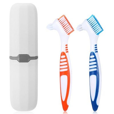 BOHUIZ 2Pcs Denture Brush, Cleaning 1 Count (Pack of 2), Orange Blue 