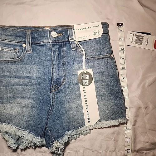 NWT Celebrity Pink Denim Shorts Light Wash Blue Size 0/24 Distressed Frayed Hem - 第 7/10 張圖片