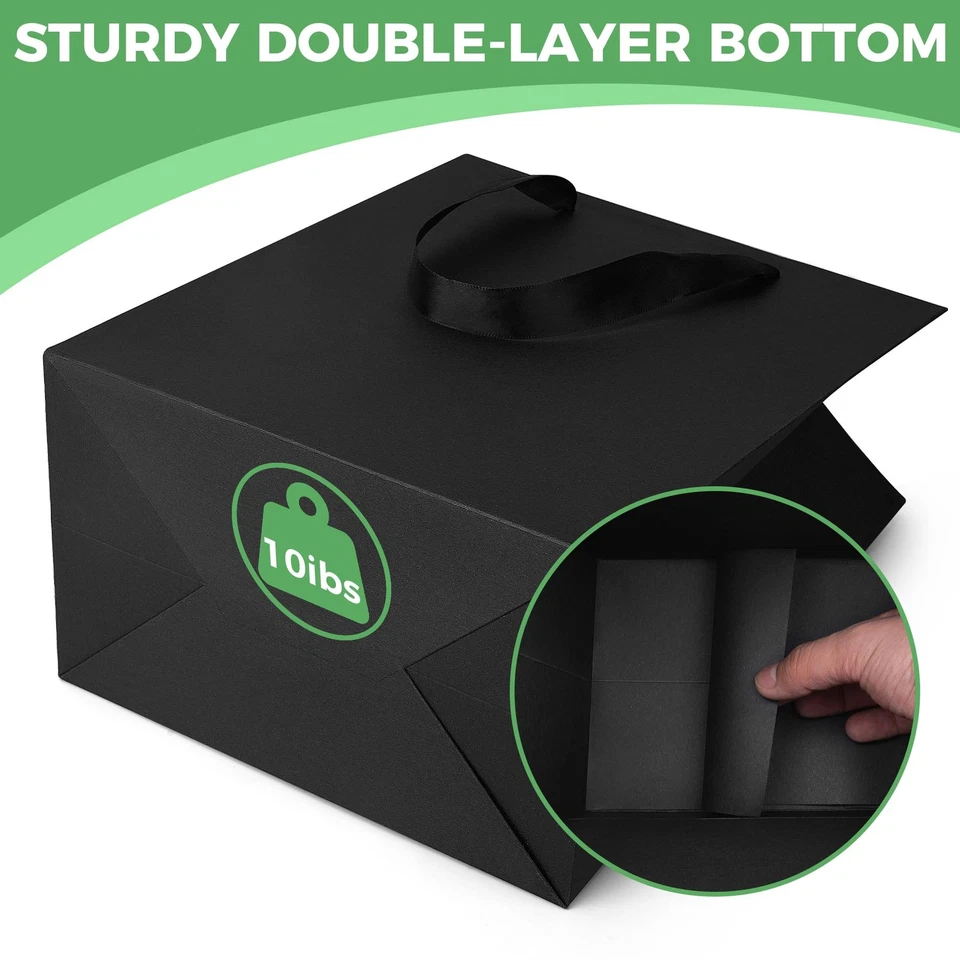 Bolsas de regalo negras con asas: paquete de 50 bolsas de papel medianas de 8x5x10 pulgadas a granel para... Foto 4 de 4