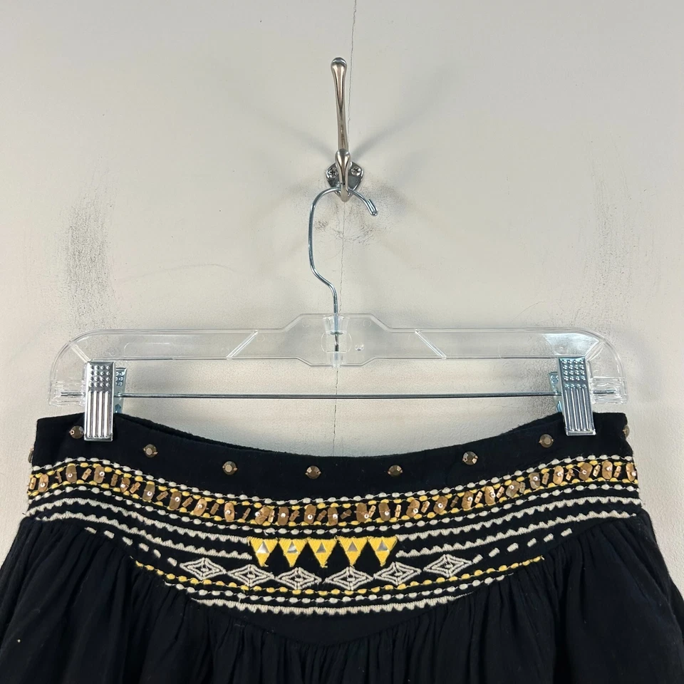 Ripcurl Mujer Falda Mediana Negro Volantes Cintura Elástica Cuentas Mini Corta 13048 Foto 3 de 4