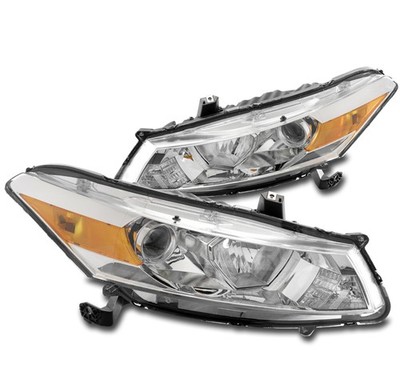 For 08-12 Honda Accord Coupe 2DR Projector Headlight Lamp Chrome Left+Right Pair
