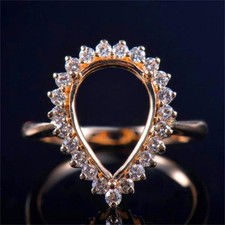925 Silver Rose Plated Princess Cut Semi Mount Ring Tiara Halo Crown Band Ring