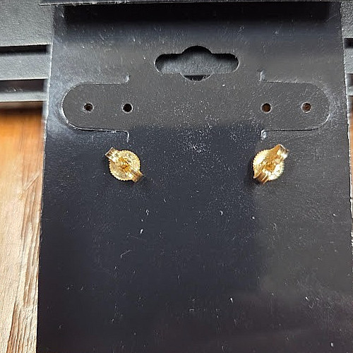 14K SOLID GOLD ORANGE BAKELITE PIERCED EARRINGS B… - image 2