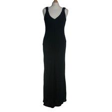 ZARA Womens Straight Maxi Dress Black V Neck Sleeveless Pencil Size L UK 12