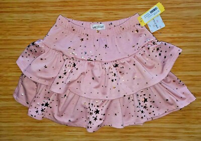 NINE 1 EIGHT Girls M Olivia French Terry Ruffle Skirt Dusty Rose/Pink Gold Stars