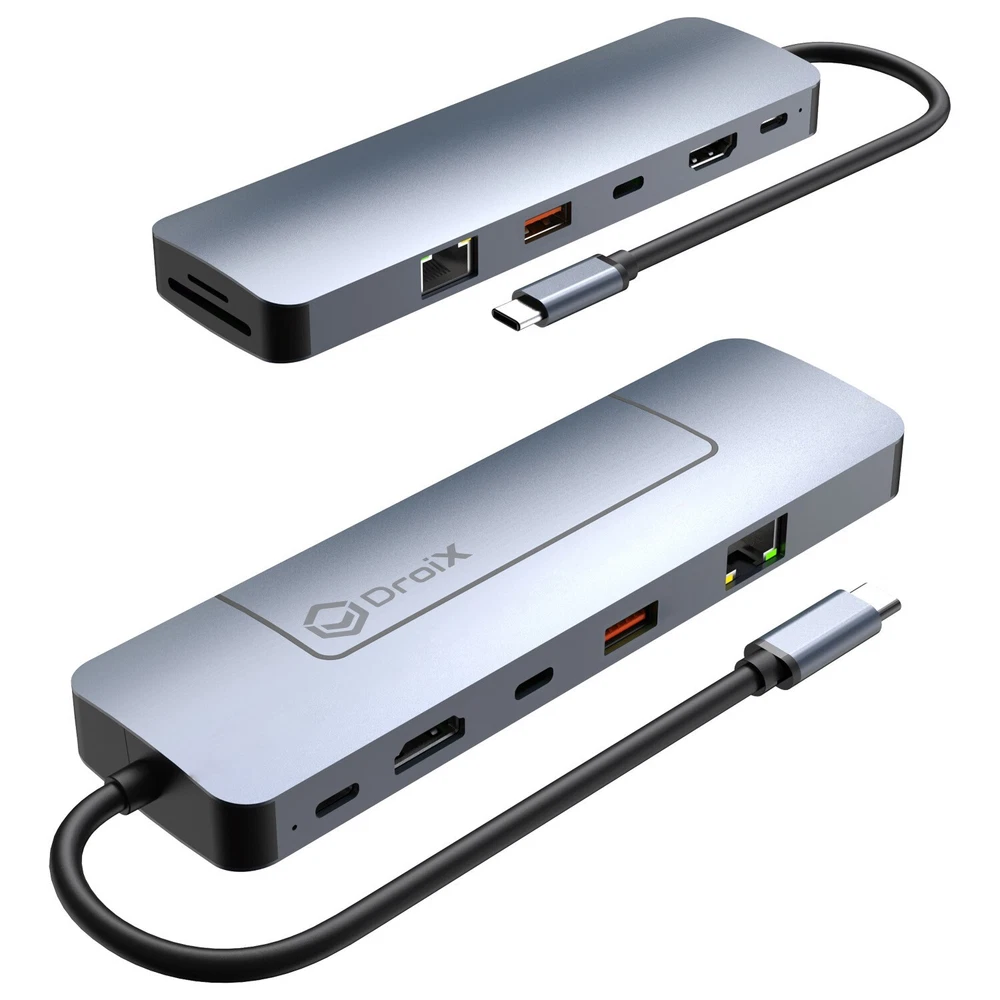 USB HUB with NVMe Bay 8in1 USB Dongle for PC/Macbook with 1GBs Ethernet Port
