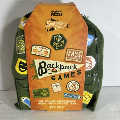 Professor Puzzle Summer Camp Backpack Games: 50 Charades & Who Am I? 6 GlowDice