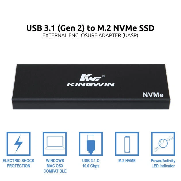 Kingwin NGFF M.2 NVMe SSD to USB3.1 TYPE C Enclosure , KM-U3NGFF-NVE - Image 3 of 4