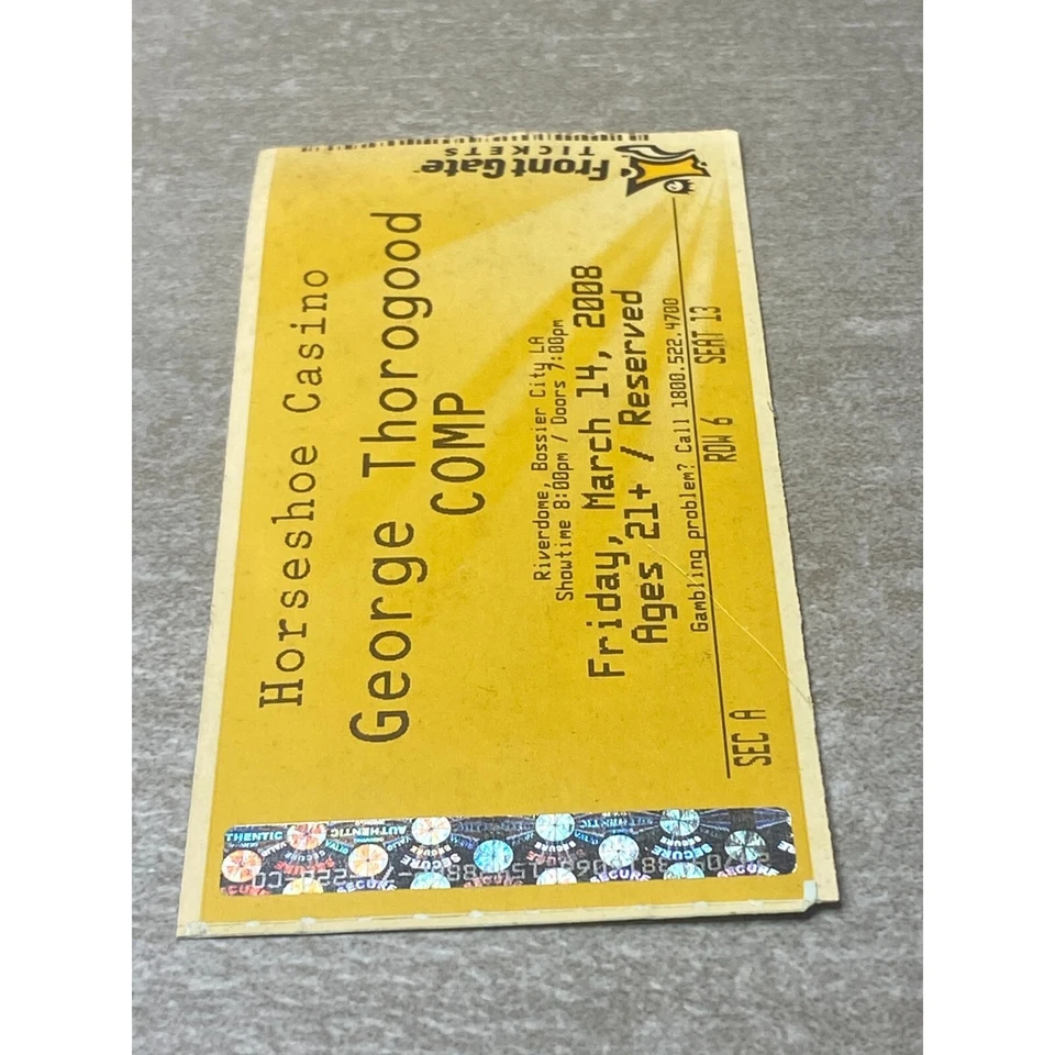 2008 George Thorogood COMP Horseshoe Casino March 14 Front Gate Tickets Ephemera - Image 4 of 4