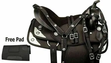 Black Synthetic Western Saddle Barrel Racing Horse Tack Saddle.