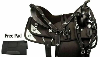 RIDEX Schwarzer synthetischer Westernsattel Barrel Racing Horse Tack Sattel.