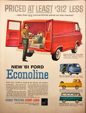1961 Ford Econoline Panel Van Print Ad Delivery Guy Packages in Back Red Van