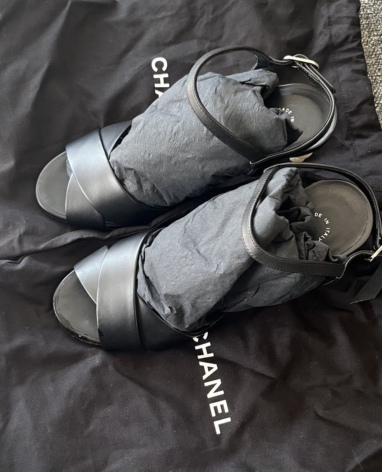 Women's Chanel Black Calfskin Strappy/Heel Sandal… - image 4