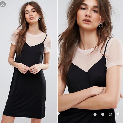 Noisy May Women's 10 Mesh Illusion Black Jumper Trinna Cami T Shirt Dress  Medium