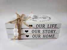 LIVDUCOT Rustic Wood Decorative Books Stack This is Us Our Life 7 x 5.5 x 2.5 In