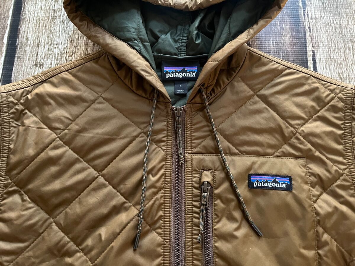 PATAGONIA QUILTED FULL ZIP BOMBER JACKET BROWN TAN GREEN PATAGONIA QUILTED FULL ZIP BOMBER JACKET BROWN TAN GREEN