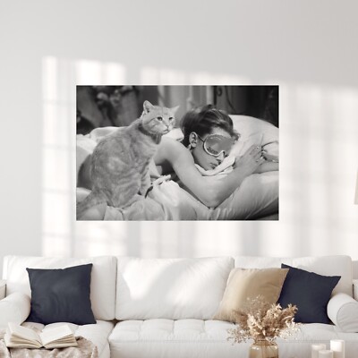 Audrey Hepburn Sleeping With Cat in Breakfast at Tiffany's Wall