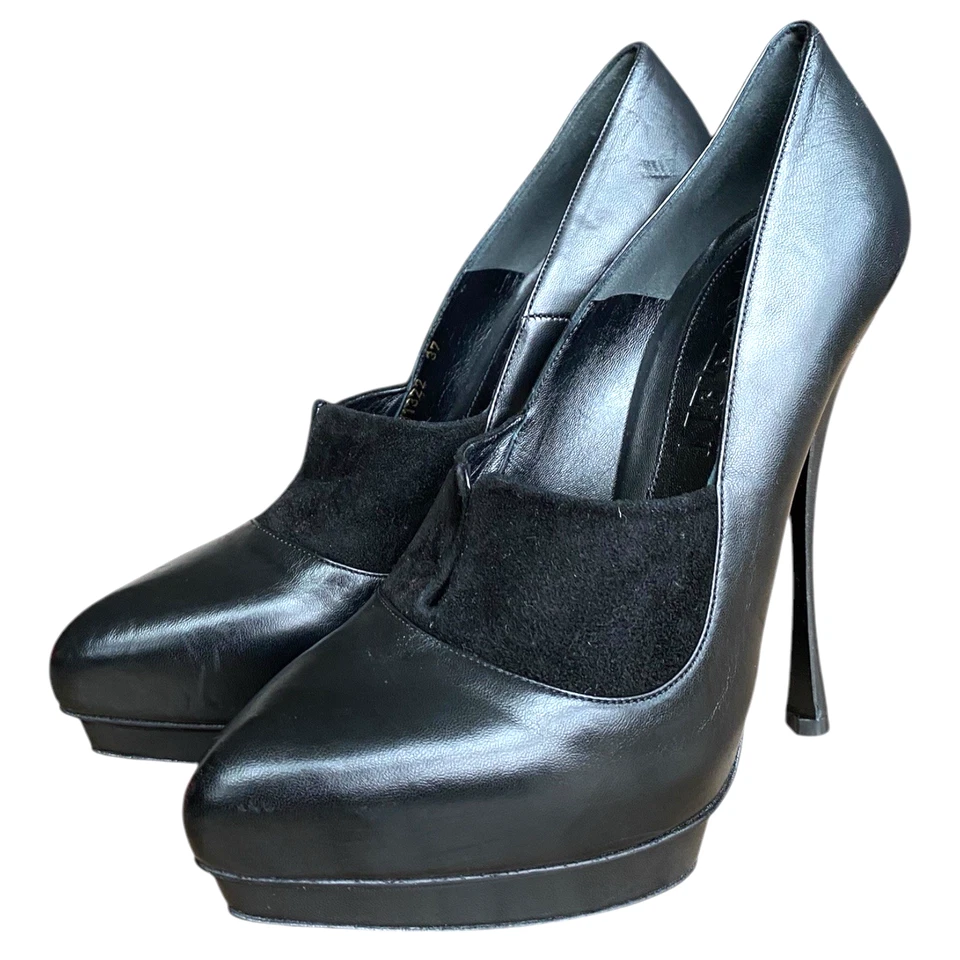 Zapatos de salón ALEXANDER MCQUEEN de cuero negro y gamuza con plataforma en punta, talla 37 Foto 3 de 4