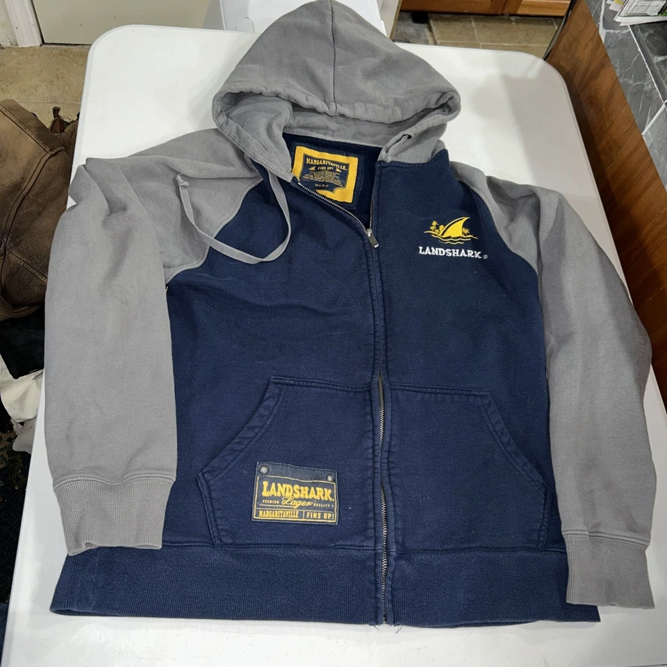 Margaritaville Men Landshark Beer Hoodie Medium, Full-Zip Sweatshirt, Grey/Navy - Image 3 of 4