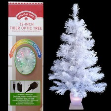 RETRO WHITE FIBER OPTIC CHRISTMAS TREE  LIGHTED TREE STAND / MULTICOLORS LIGHTS
