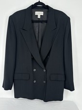 Vtg Liz Claiborne Collection Black Double Breasted Blazer Shoulder Pads Size 14