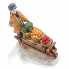 Beauty Restored Farmer Fresh Produce Wooden Market Cart Collectible Holiday Snow