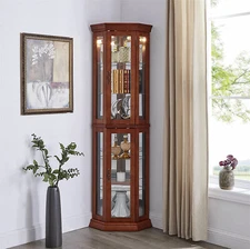 Corner Curio Cabinet Display Cabinet with Lights&Adjustable Glass Shelves
