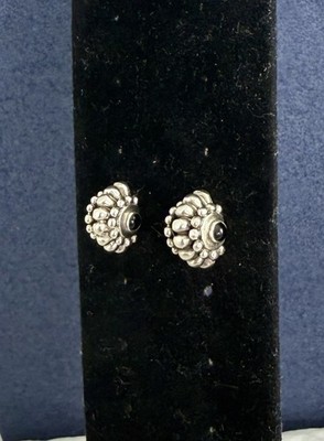 SE gestempelt Sterling Bali Silber schwarzer Onyx Popcorn Kaviar Kuppel Ohrstecker