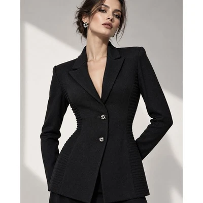 St. John — St John Evening Marie Gray Vintage Black Knit Blazer Jeweled Buttons Size 6 USA