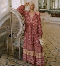 Spell & The Gypsy Portobello Road Dress Gown Size Small Maxi Wine Red RARE 🦄