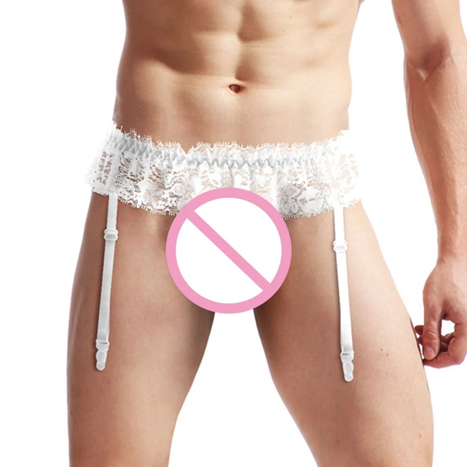 Porte-jarretelles sexy en dentelle pour homme avec bas parfait pour toute occasi - Photo 3/4