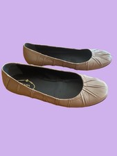 Y2K Prada Leather Tan Ballet Flats Loafers Round Toes 38