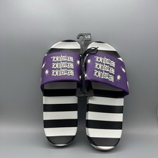 Bioworld Beetlejuice - Men's Black  White Striped Slide Sandal LARGE