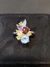 NATURAL SKY TOPAZ GARNET CITRINE AMETHSYST PERIDOT STERLING SILVER 925 RING