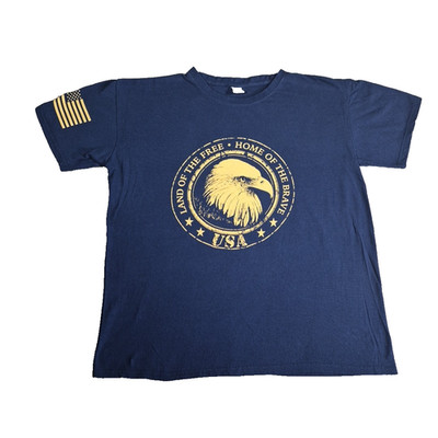 Bald Eagle USA Flag T-Shirt Men's Size Large Navy Blue Land Of The Free
