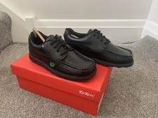 Image of NEW BLACK LEATHER KICKERS FRAGMA 4 EYE LACE UP SCHOOL SHOES, UK 3/36