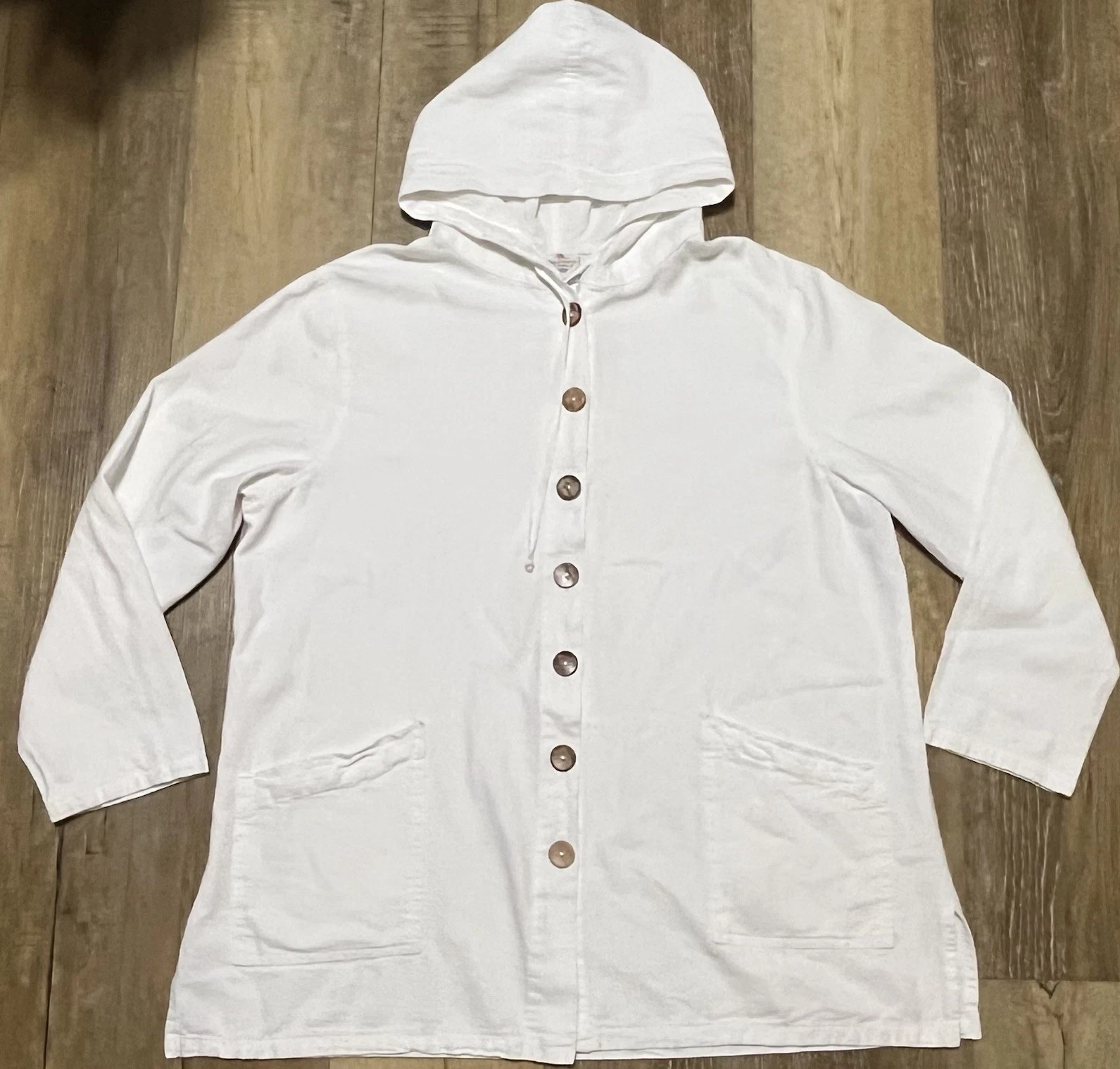 Vtg Sea Breeze Of California Canvas Tunic Hoodie Button Up White XL USA Outdoors