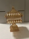 Vintage Jeanette Marigold/Carnival Glass Pedestal Wedding Box/Candy Dish 6"