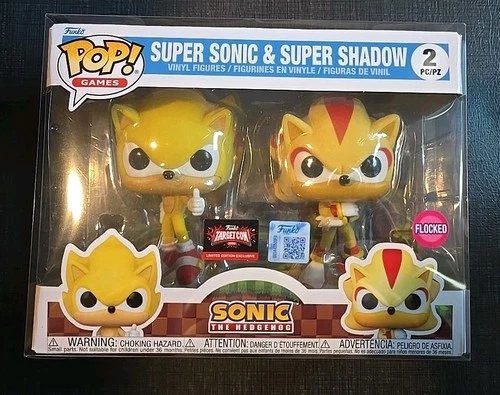 Sonic The Hedgehog Super Sonic & Super Shadow Flocked Funko PoP 2 Pack protector