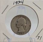 1934-P Philadelphia Mint Silver Washington Quarter Coin 90% Silver