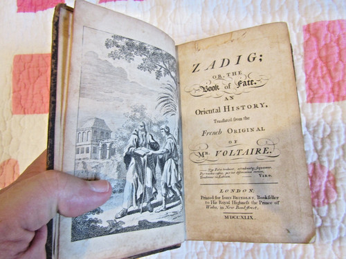 Cover of Rare Original 1749 Voltaire Zadig or the book of fate,First English translation
