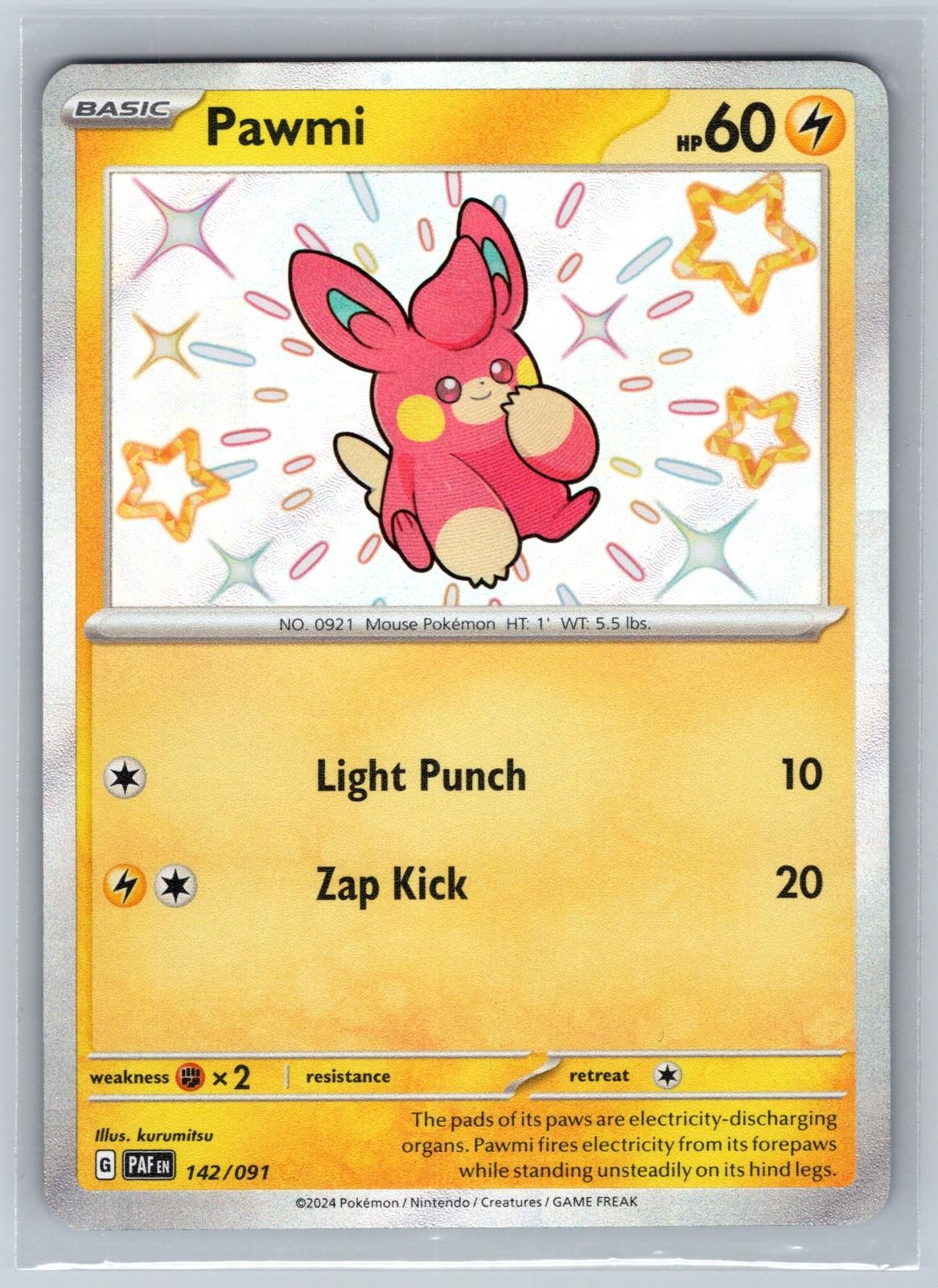 PAWMI 142/091 SHINY RARE PALDEAN FATES POKEMON HOLO NEAR MINT