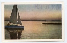 HA0KOA QSL 1958 Budapest Hungary Sunset on Lake Balaton 