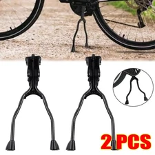 2X Bicycle Double Leg Side Stand Kick Kickstand Bike Support Spring Center Black