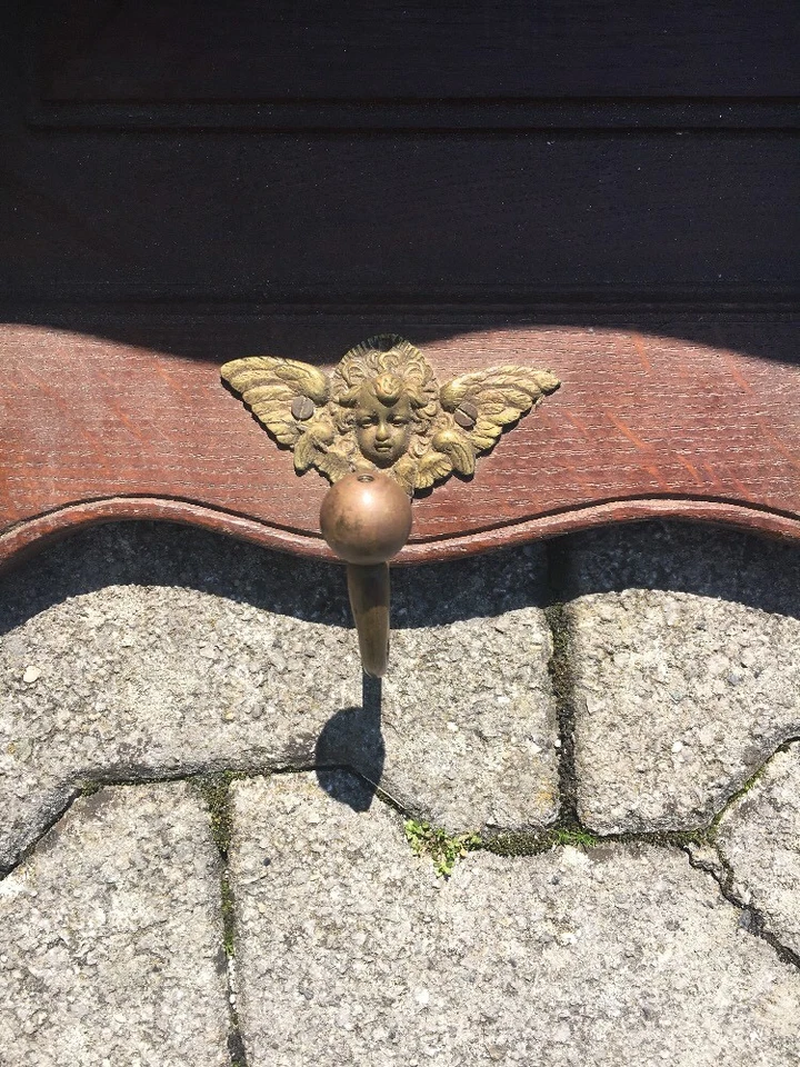 Ancien Porte Manteau Murale Bois Laiton Bistrot Rustique - Photo 4/4